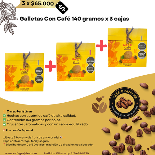 Galletas Con Café 140 gramos x 3 cajas