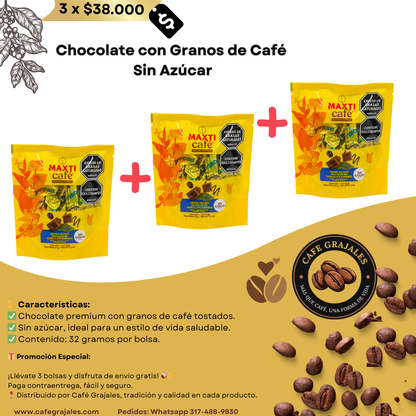 Chocolate con Granos De Café Sin Azúcar De 32 G